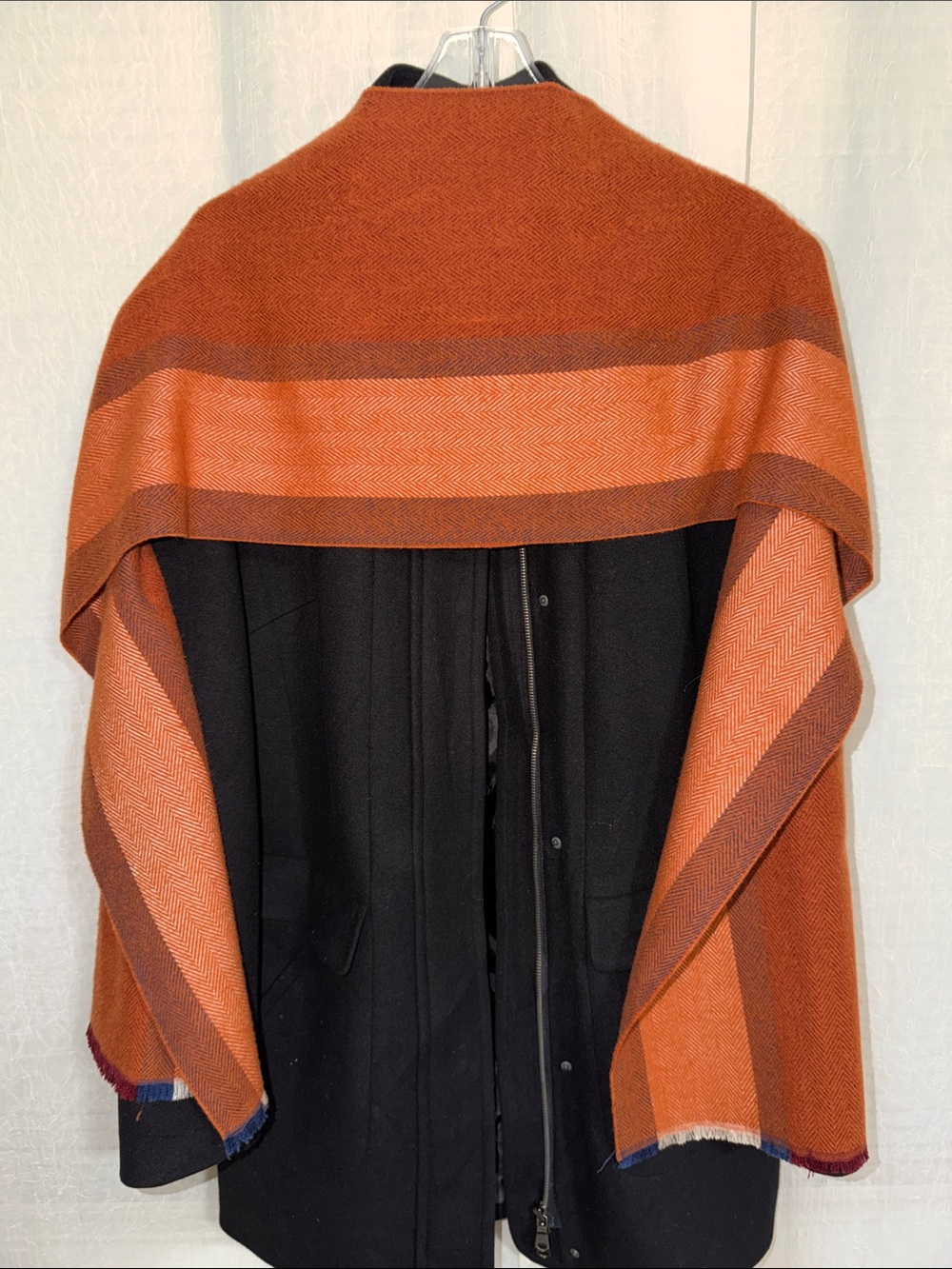 STUDIO HOP herringbone rust burnt orange cashmere blend fringe scarf